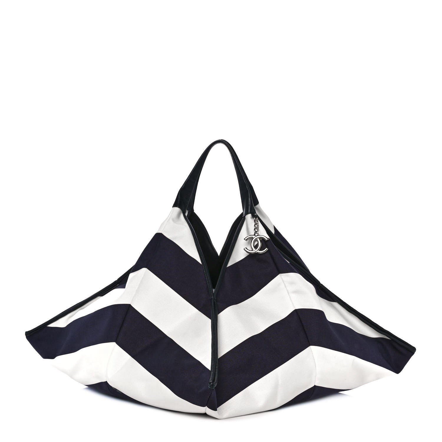 Chanel Striped Canvas Tote Blue White 1 of 10