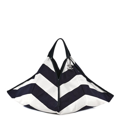 Chanel Striped Canvas Tote Blue White 1 of 10
