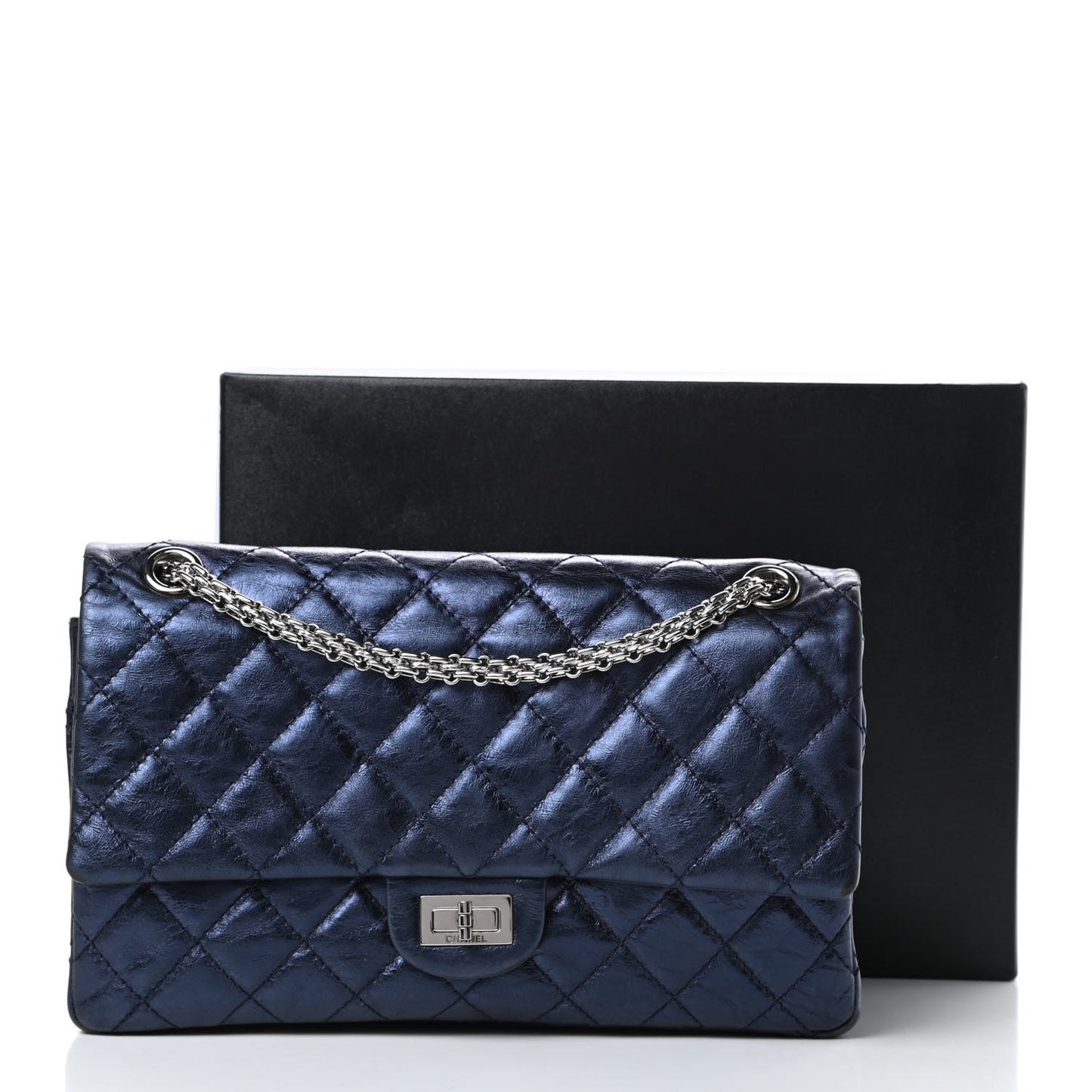 Metallic Aged Calfskin Quilted 2.55 Reissue 226 Flap Blue