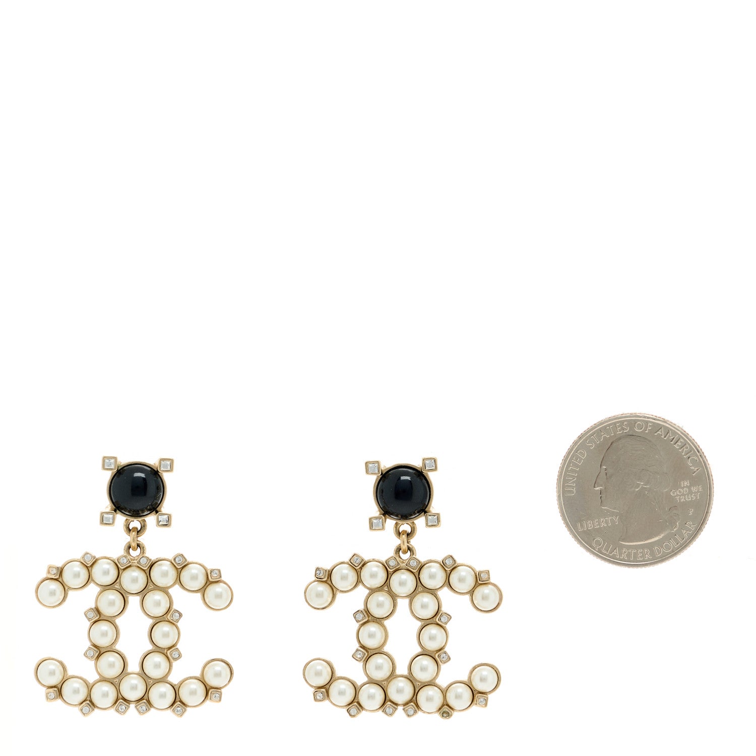 Chanel Resin Crystal Pearl CC Drop Earrings Black Gold 2 of 5