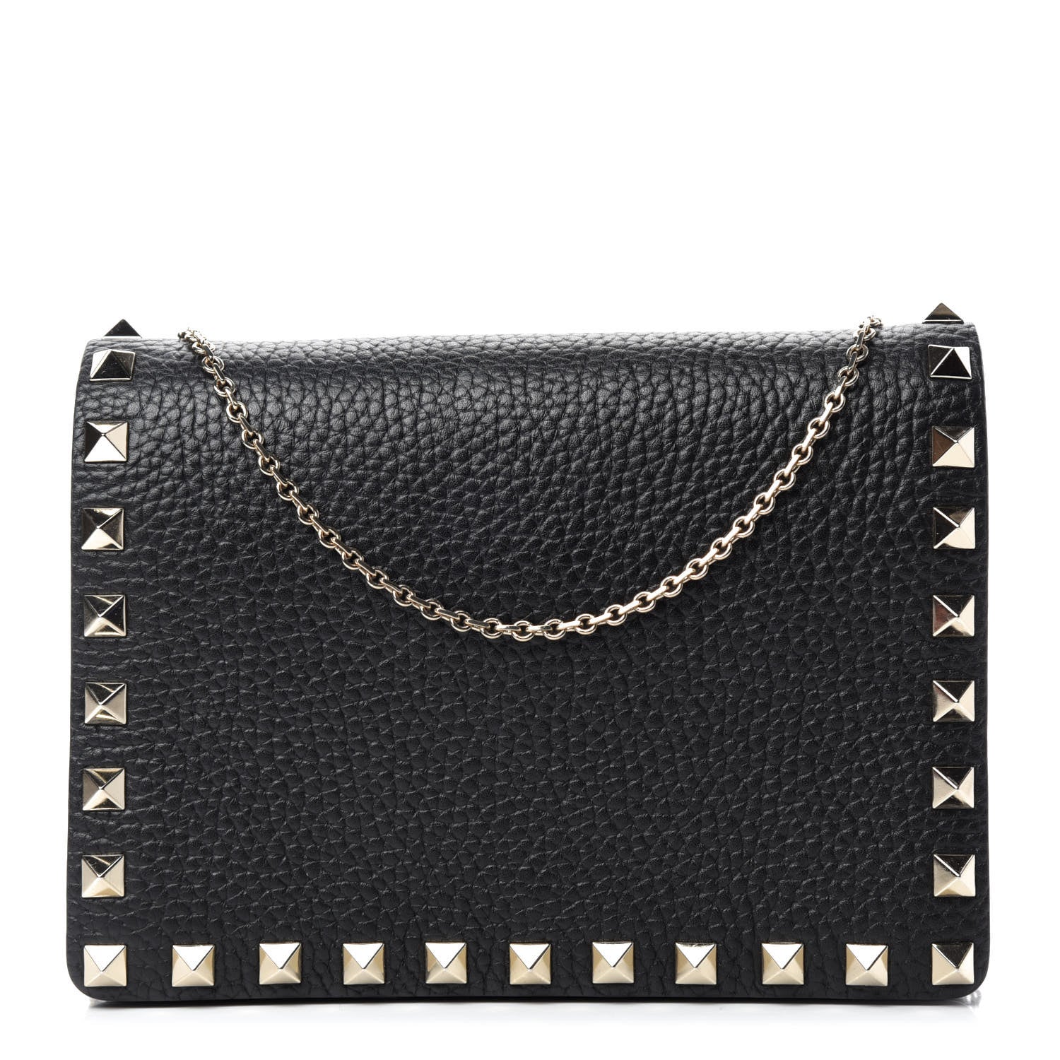 Valentino Garavani Pebbled Calfskin Rockstud Wallet on Chain Black 1 of 11