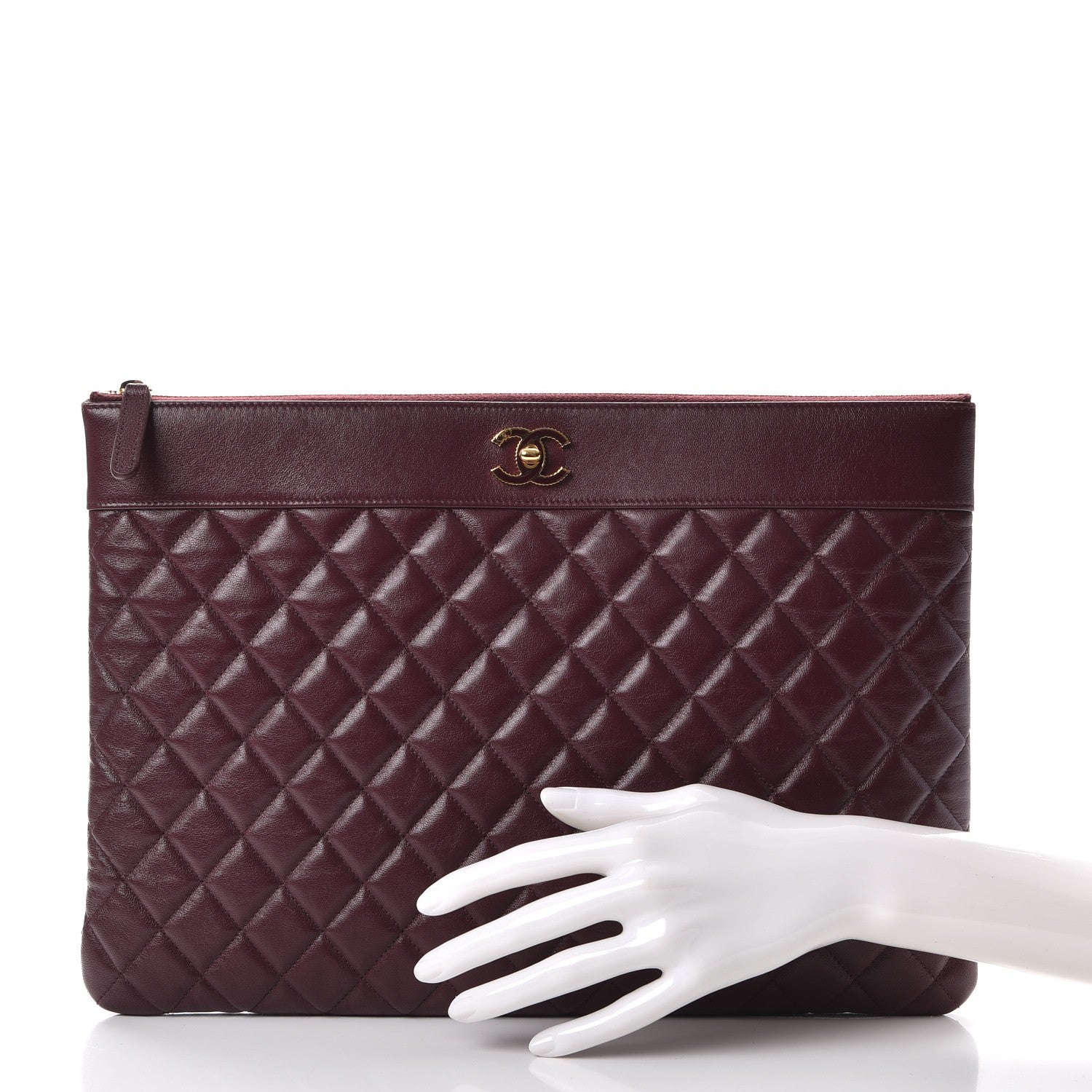 Chanel Sheepskin Quilted Large Vintage Mademoiselle Cosmetic Case Burgundy 2 of 12