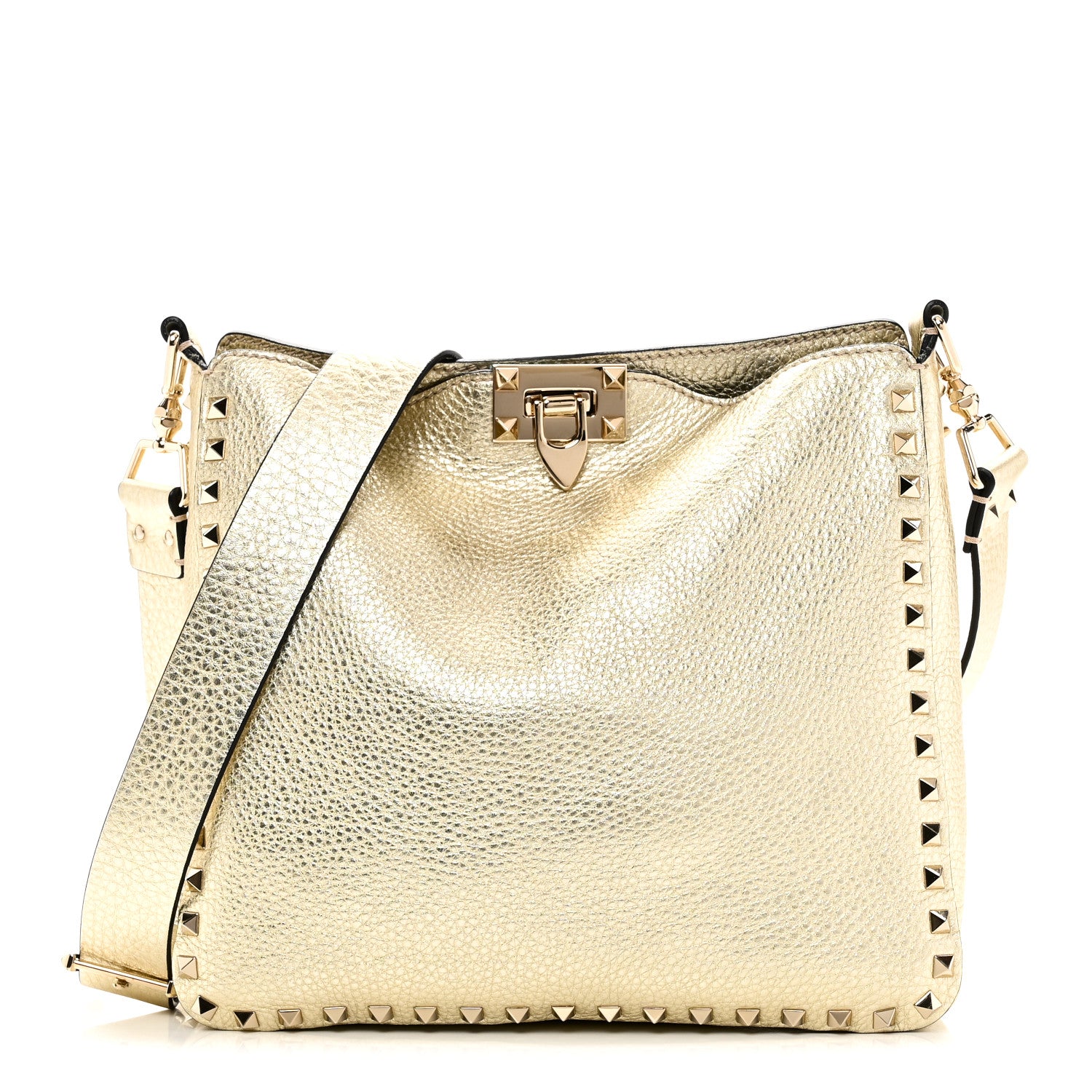 Valentino Garavani Metallic Pebbled Calfskin Small Rockstud Flip-Lock Messenger Bag Platino 1 of 9