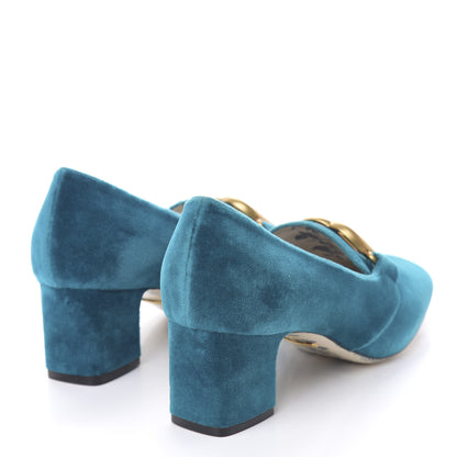 Gucci Softy Velvet GG Victoire 55mm Loafer Pumps 37 Pavone 4 of 11