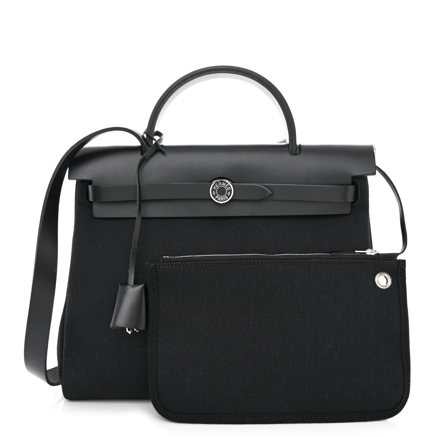 Hermes Military Toile Vache Hunter Laque Herbag Zip Retourne 31 PM Black 3 of 13