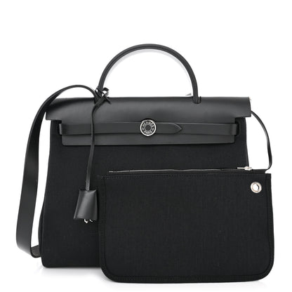 Hermes Military Toile Vache Hunter Laque Herbag Zip Retourne 31 PM Black 3 of 13