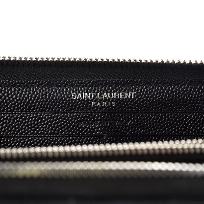 Saint Laurent Grain De Poudre Matelasse Chevron Monogram Zip Around Wallet Black 6 of 10