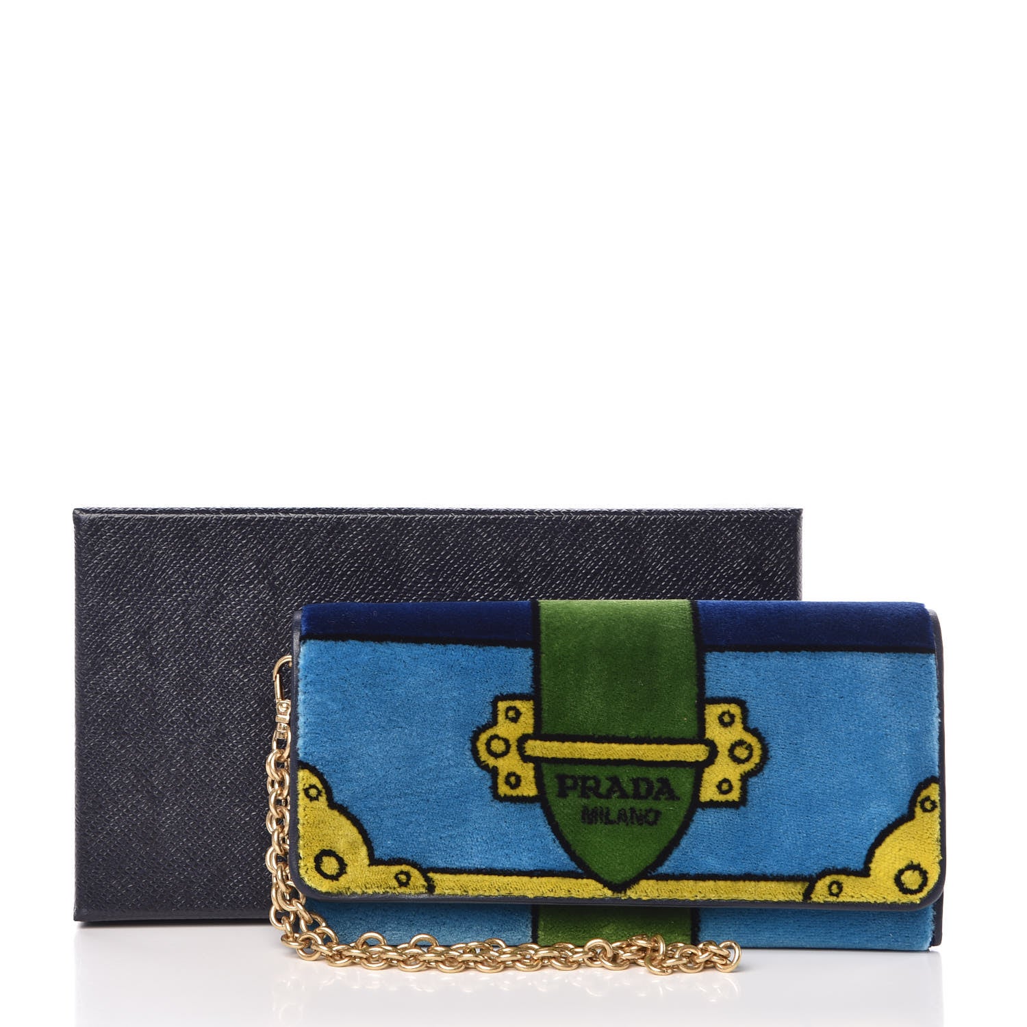 Prada Velvet Cahir Chain Wallet Azzurro 9 of 9