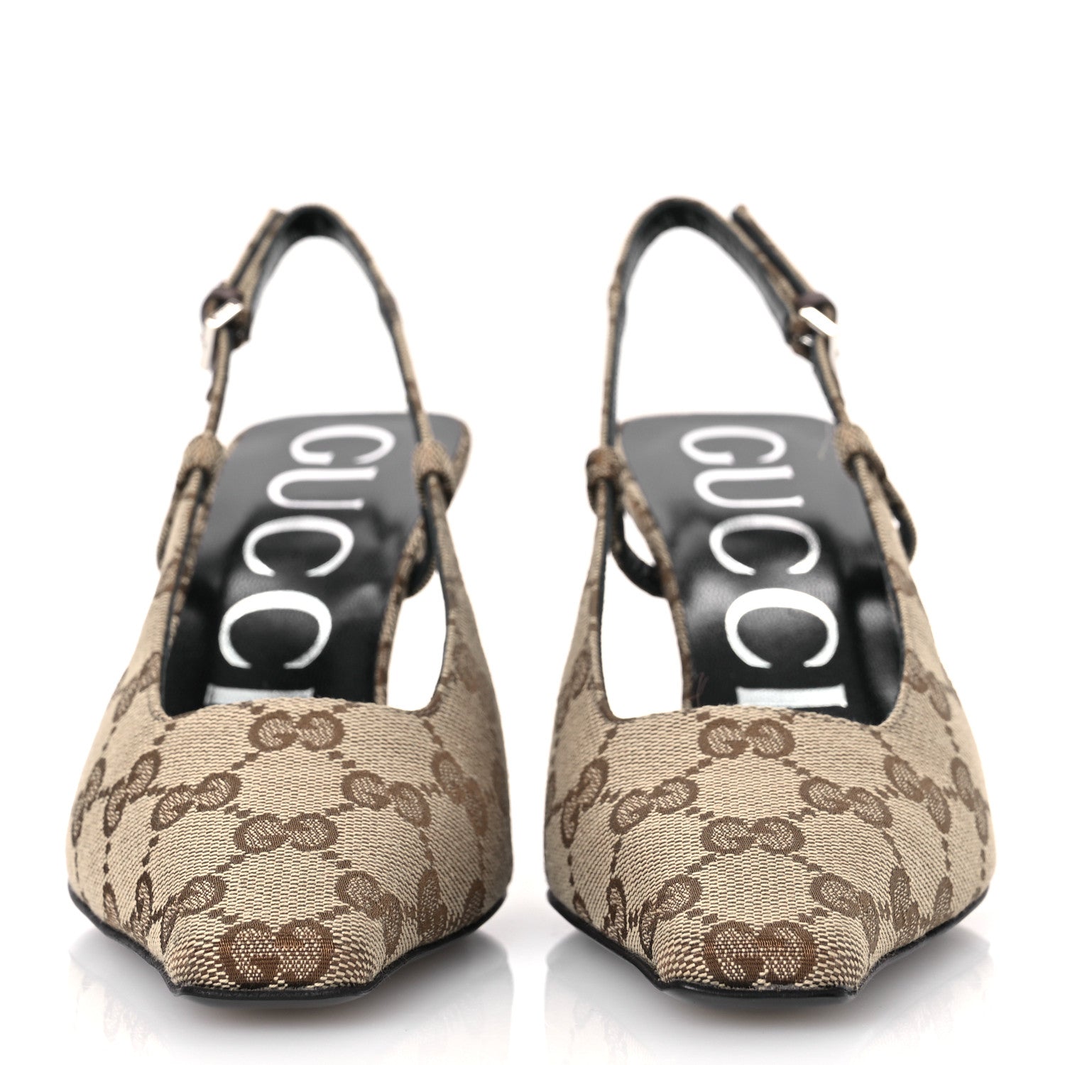 Gucci Monogram Malga Kid Square G 75mm Slingback Pumps 35 Beige Ebony New Acero 3 of 15