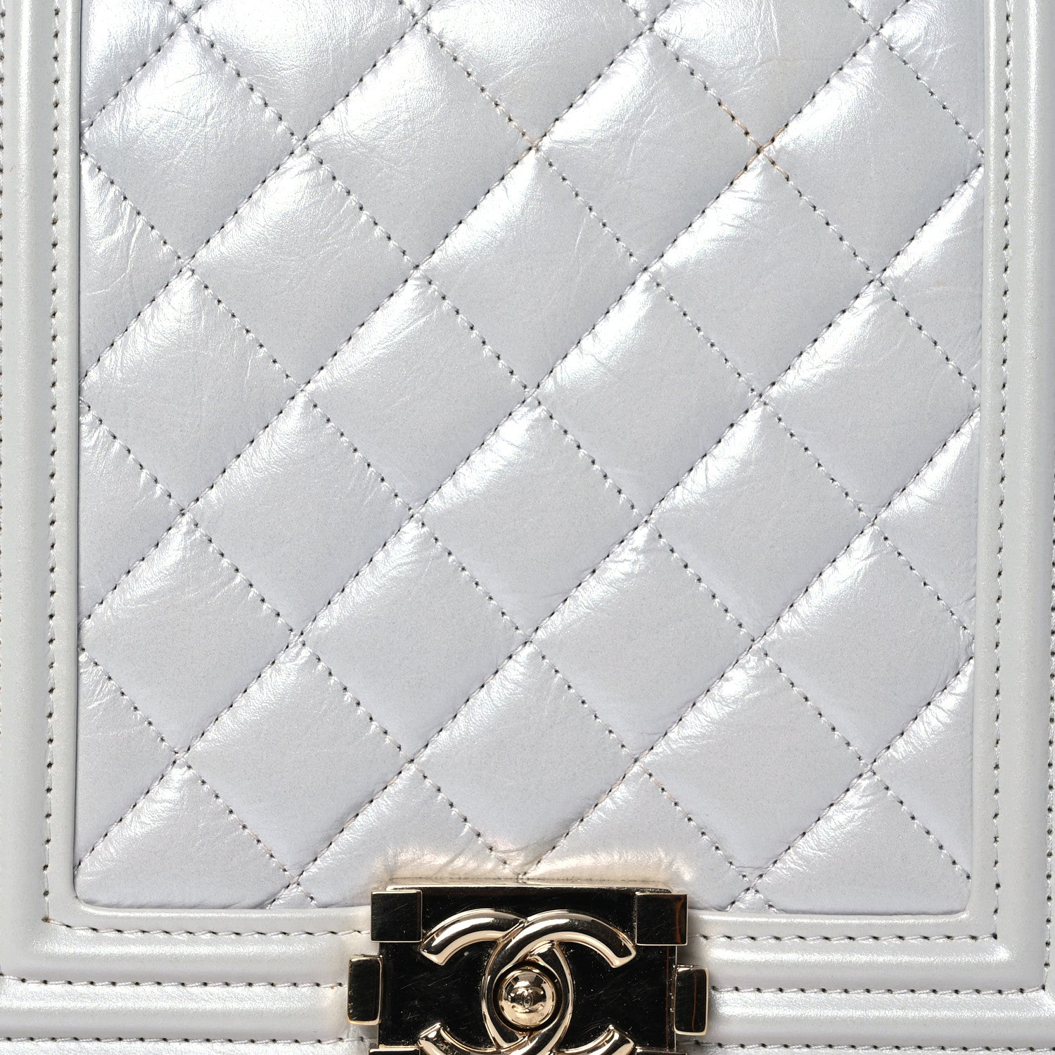 Chanel Iridescent Calfskin Quilted North South Boy Flap Light Grey 9 of 17