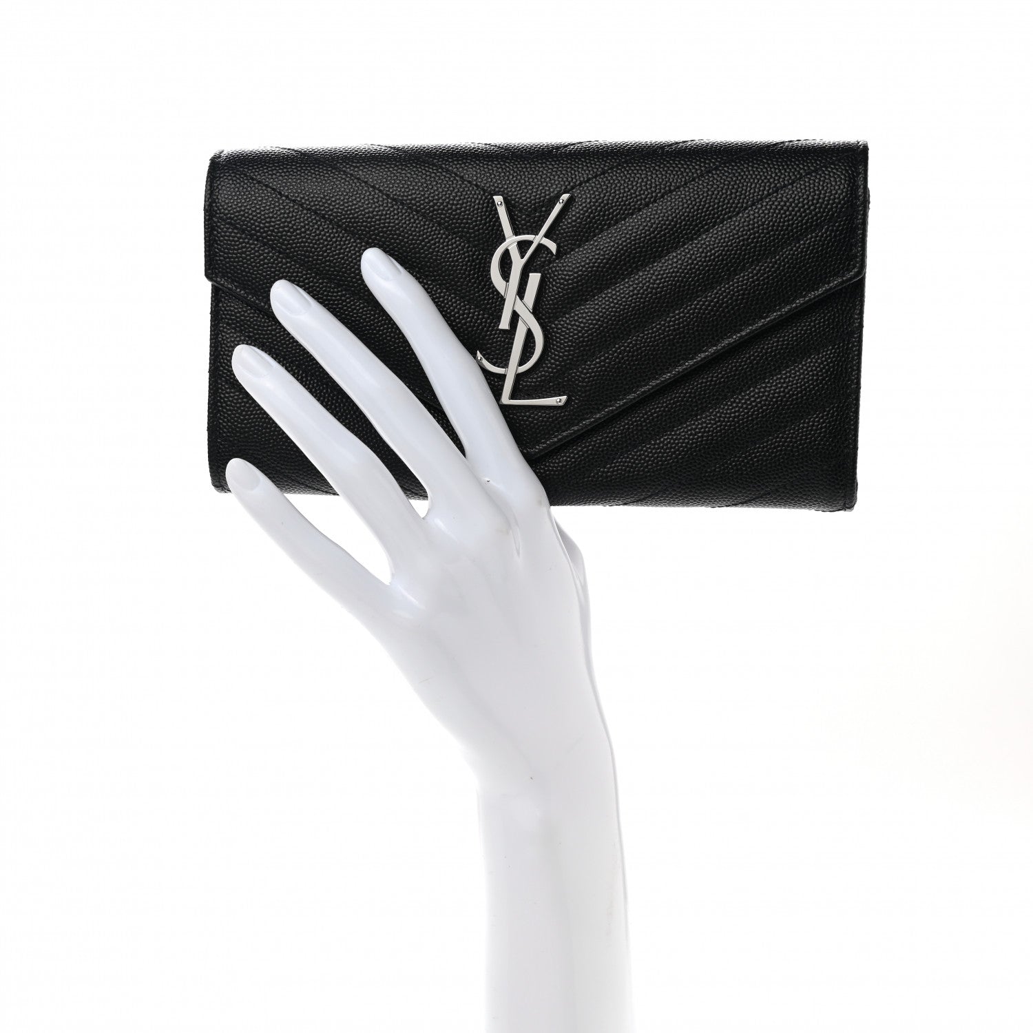 Saint Laurent Grain De Poudre Matelasse Chevron Monogram Flap Wallet Black 2 of 8