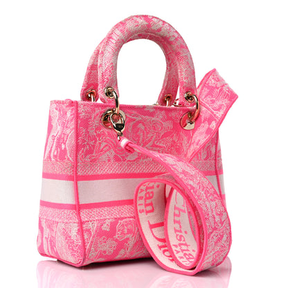 Christian Dior Canvas Toile De Jouy Reverse Embroidered Medium Lady D-Lite Fluorescent Pink 3 of 17