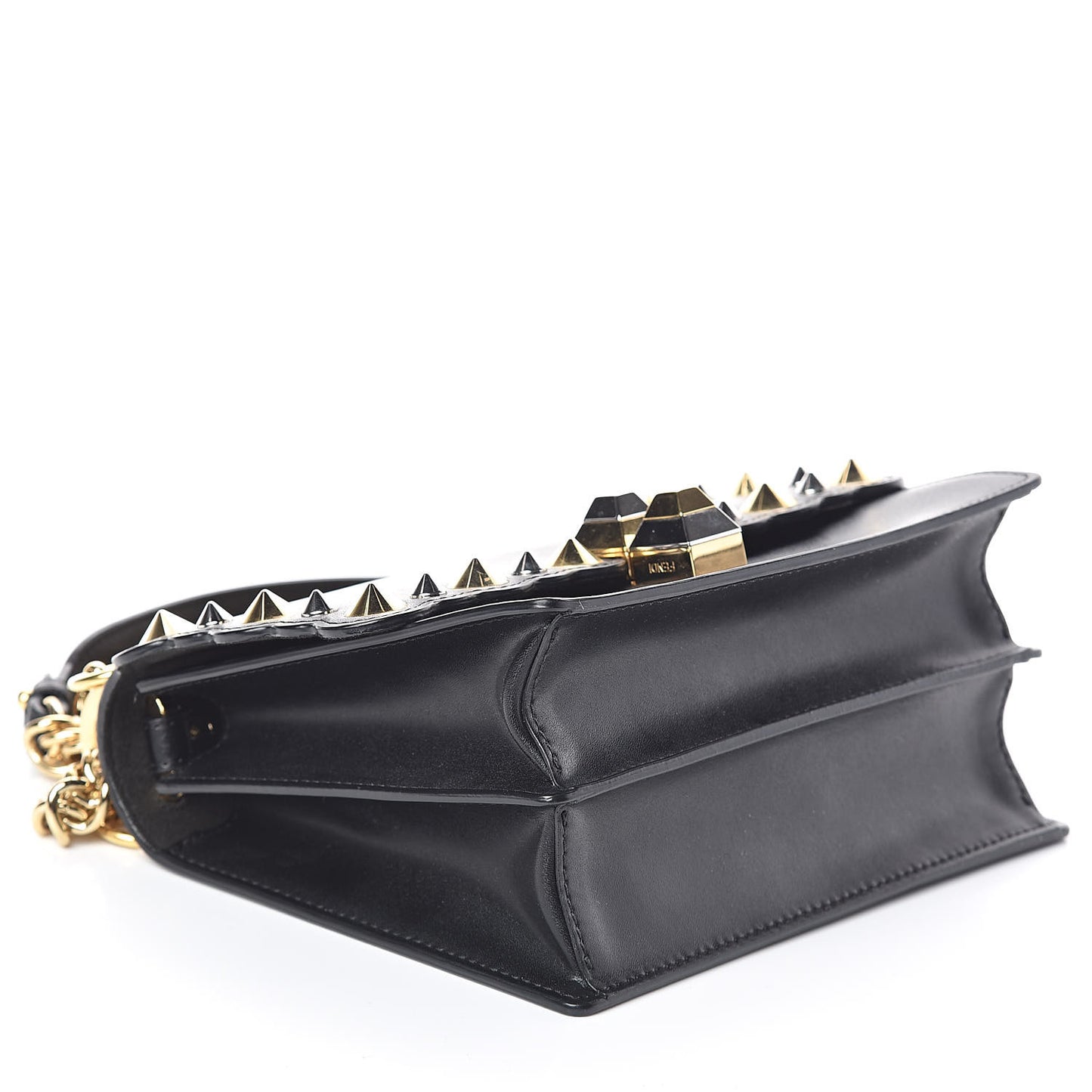 Vitello Liberty Metal Scalloped Multi Studded Small Kan I Shoulder Bag Black