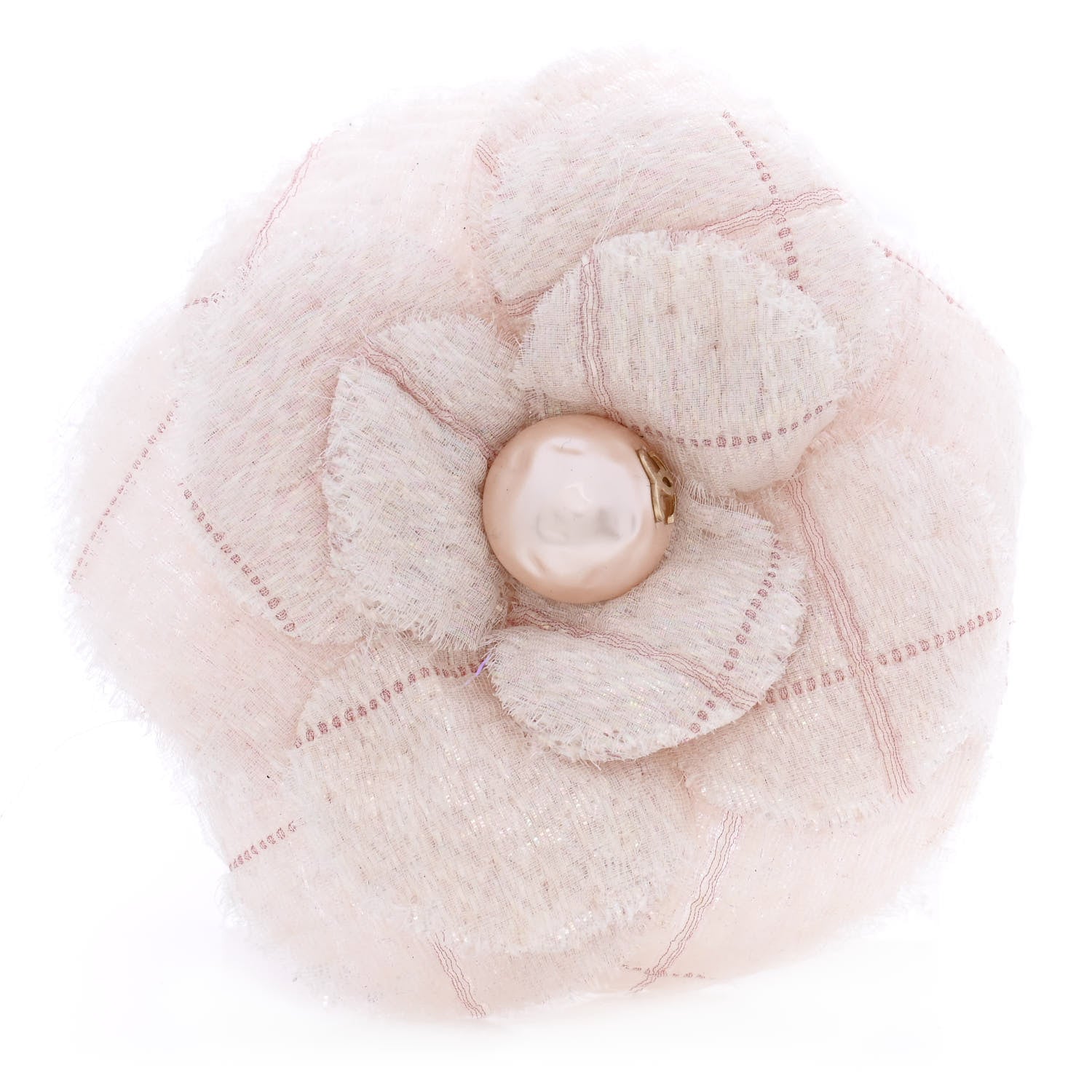 Chanel Fantasy Tweed Pearl Camellia Brooch Pink 1 of 5