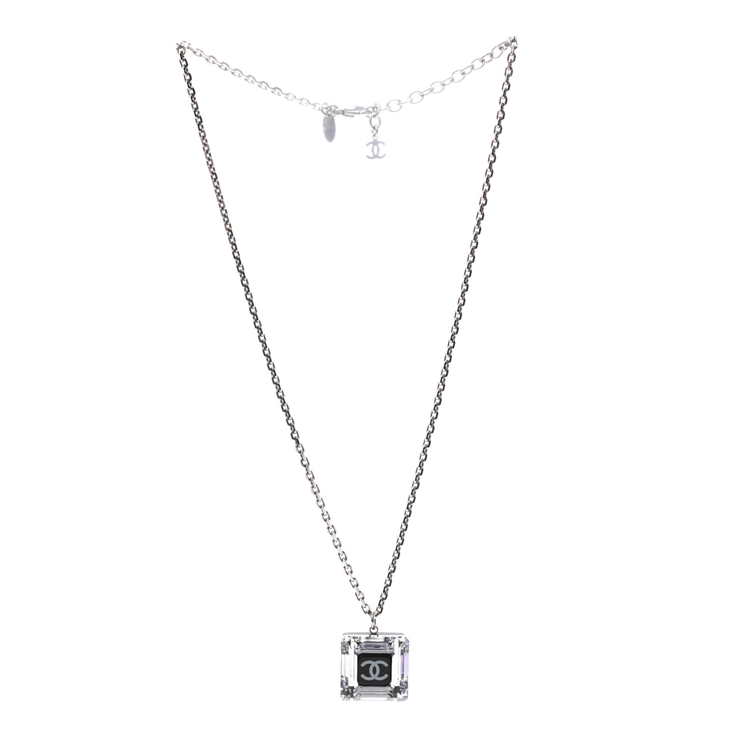 Lucite CC Square Charm Necklace