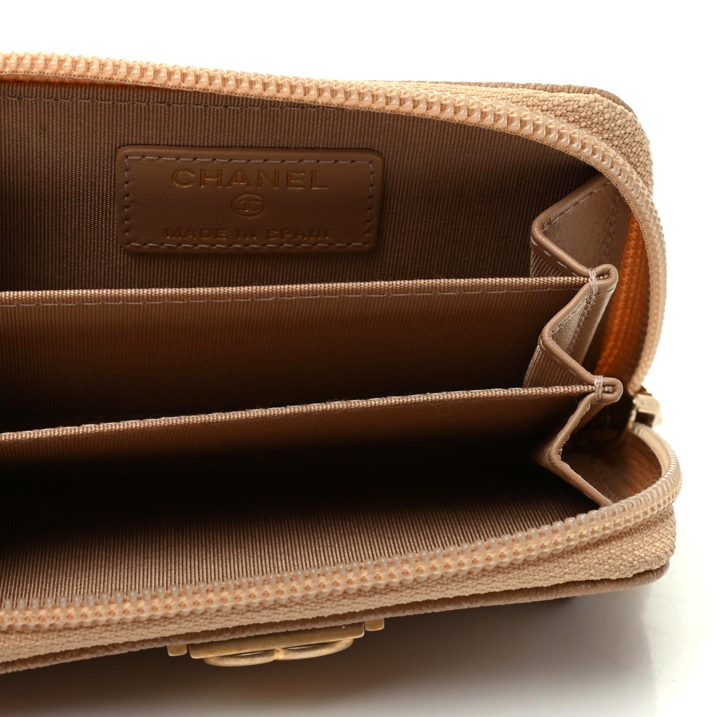 Caviar Quilted Boy Zip Around Coin Purse Wallet Beige