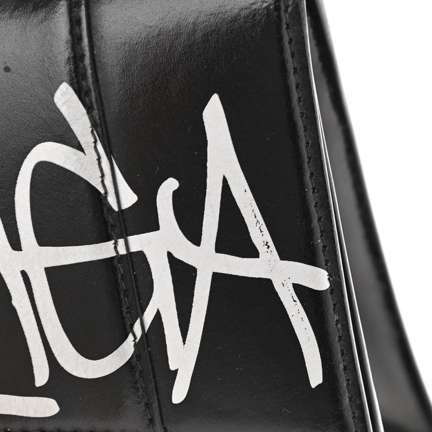 Shiny Box Calfskin Graffiti Logo Small Hourglass Top Handle Bag Black Silver
