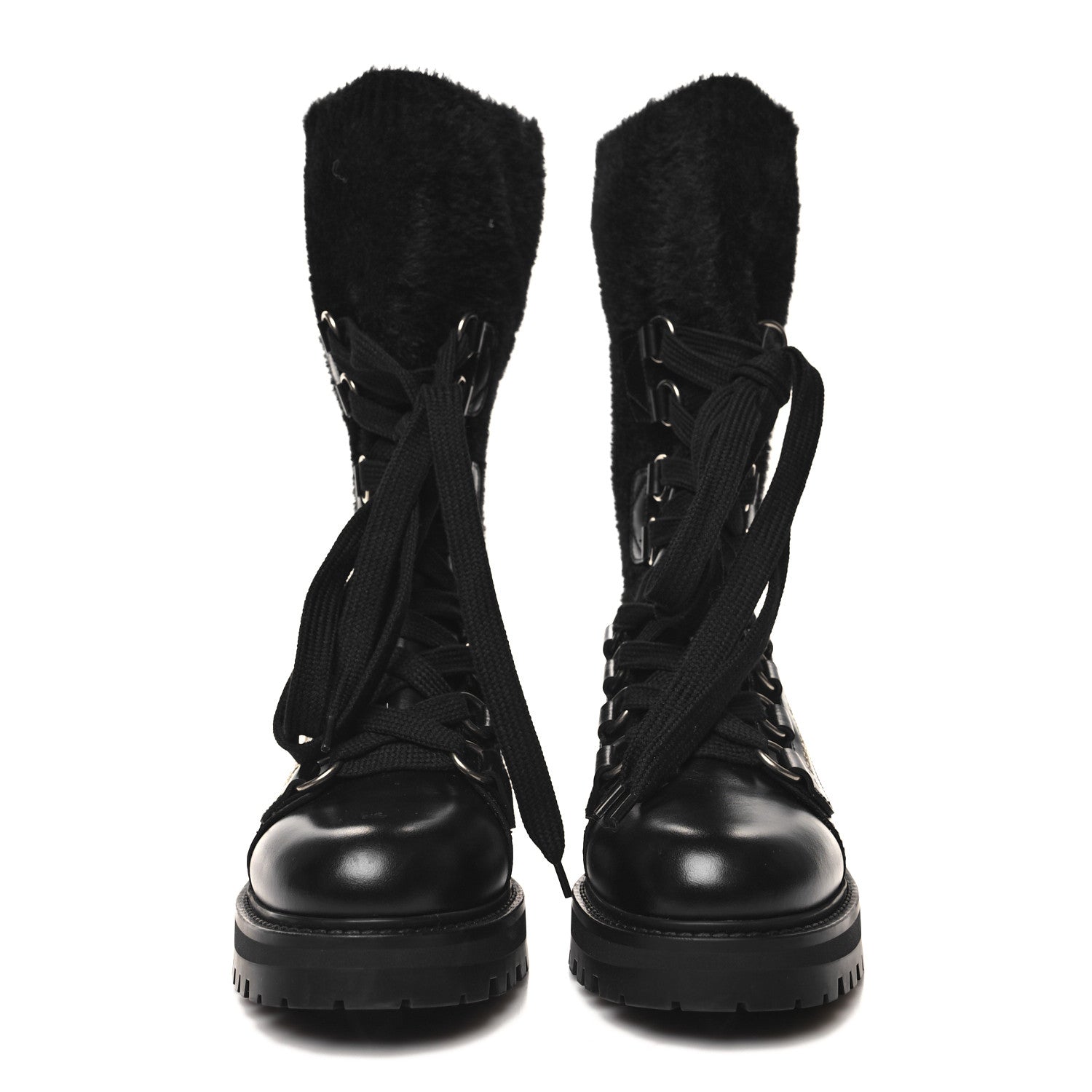Christian Dior Calfskin Furr Stretch D-Fight Ankle Boots 39.5 Black 2 of 7
