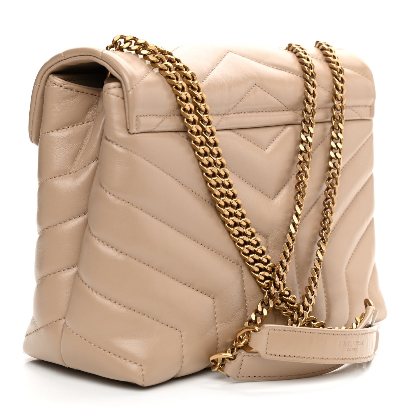 Calfskin Y Quilted Monogram Small Loulou Chain Satchel Dark Beige