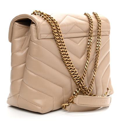 Saint Laurent Calfskin Y Quilted Monogram Small Loulou Chain Satchel Dark Beige 3 of 9