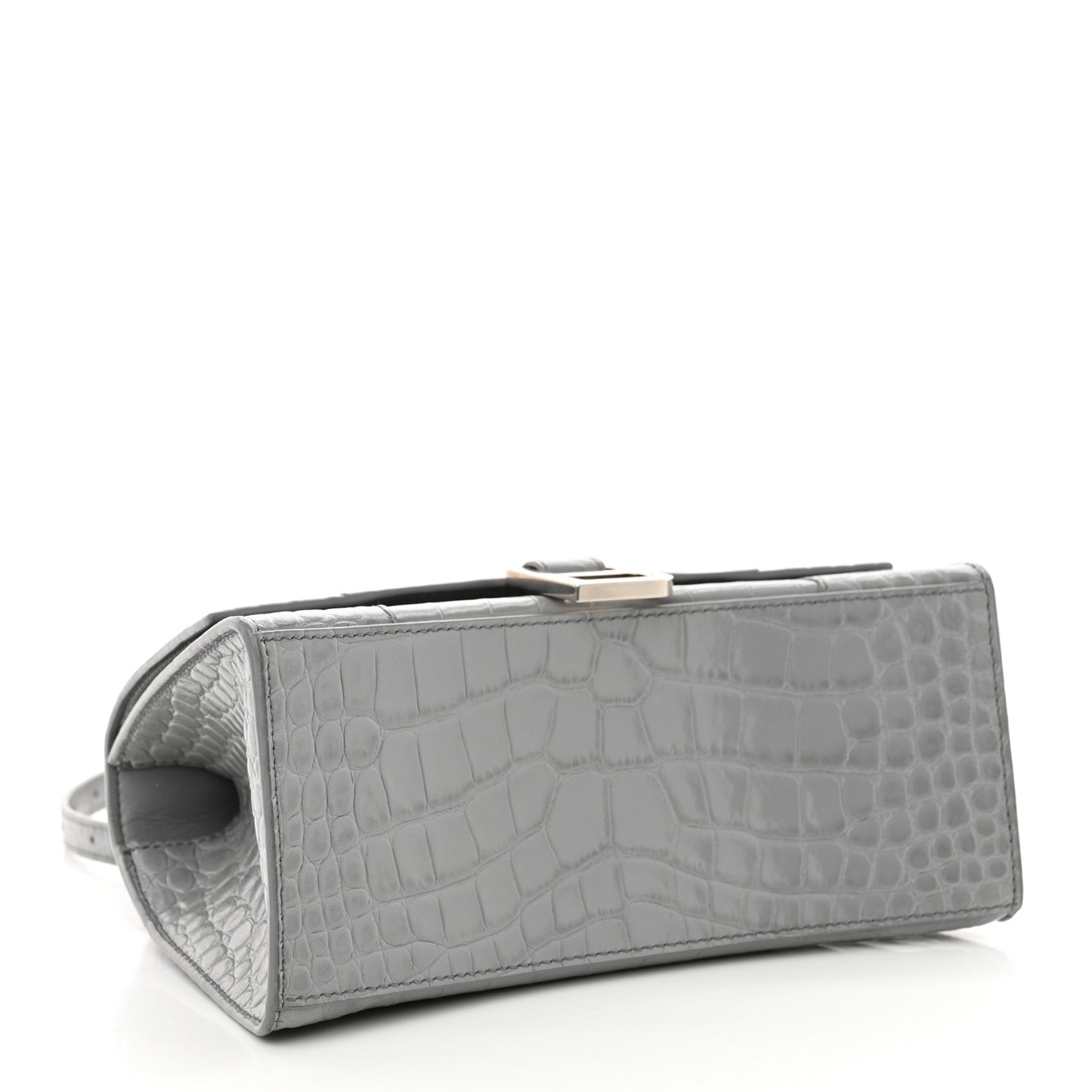 Shiny Calfskin Crocodile Embossed Small Hourglass Top Handle Bag Steel Grey