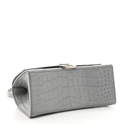 Balenciaga Shiny Calfskin Crocodile Embossed Small Hourglass Top Handle Bag Steel Grey 4 of 16
