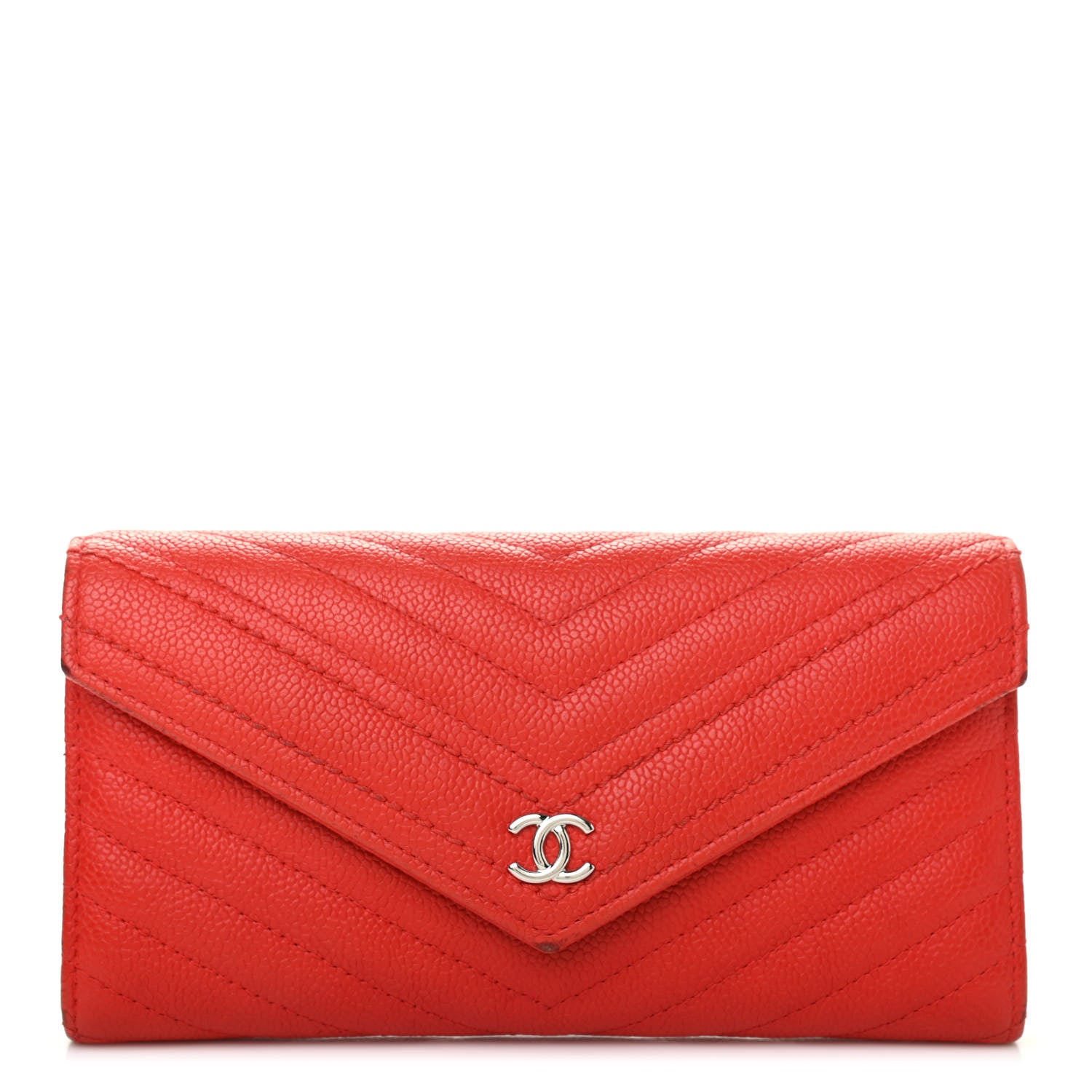 Chanel Caviar Chevron Quilted Wallet Red 1 of 16