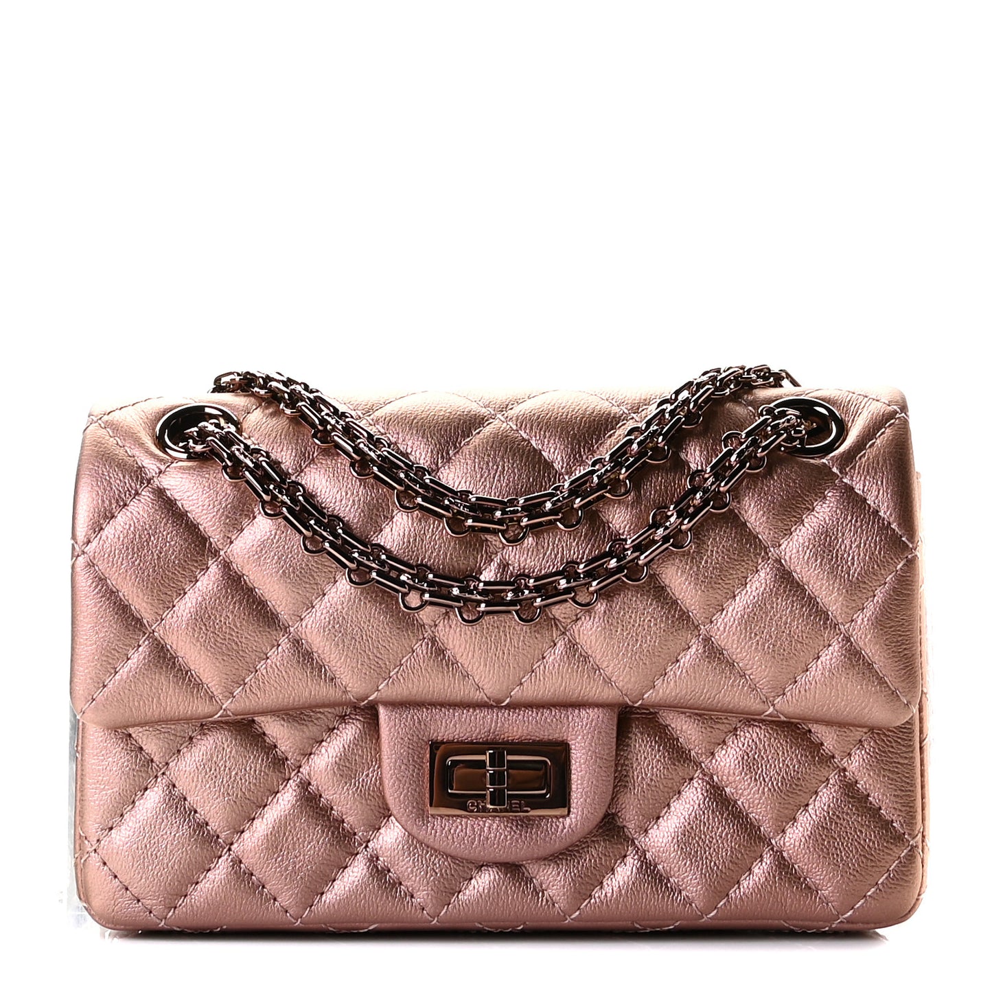 Metallic Grained Calfskin Quilted 2.55 Reissue Mini Flap Copper Pink