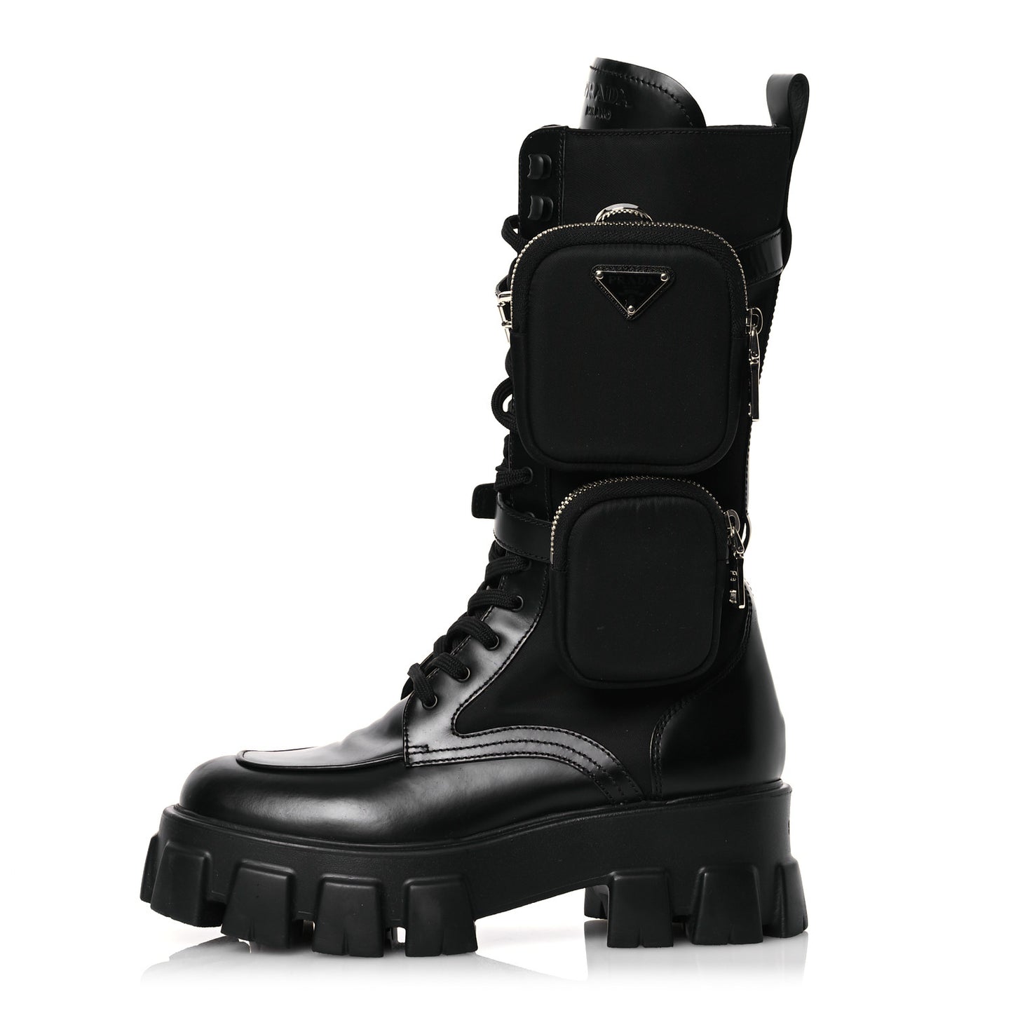 Spazzolato Rois Re-Nylon Metal Triangle Logo Monolith Pouch Pocket 55mm Tall Combat Boots 39 Black