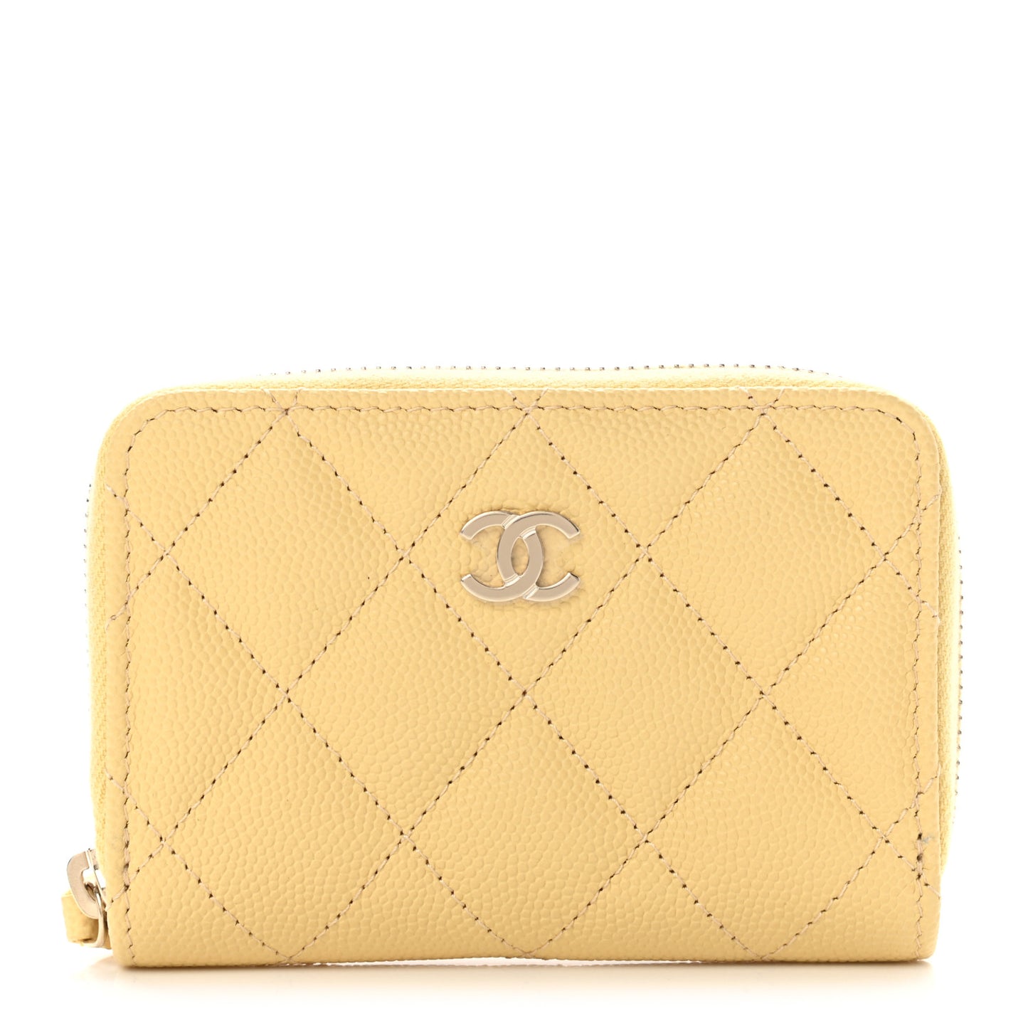 Caviar Quilted Zip Coin Purse Yellow