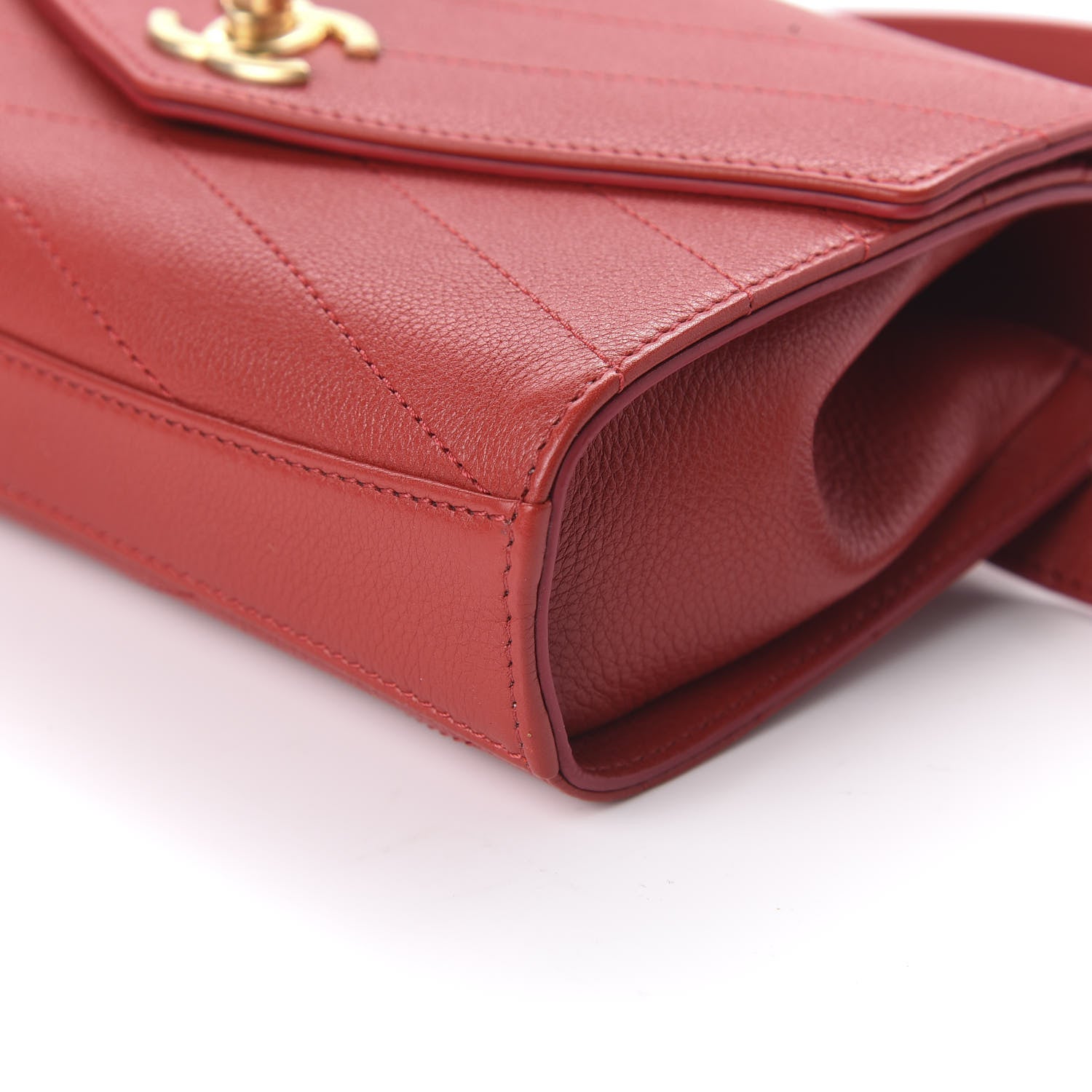 Chanel Calfskin Chevron Stitched Coco Waist Bag Red 7 of 10