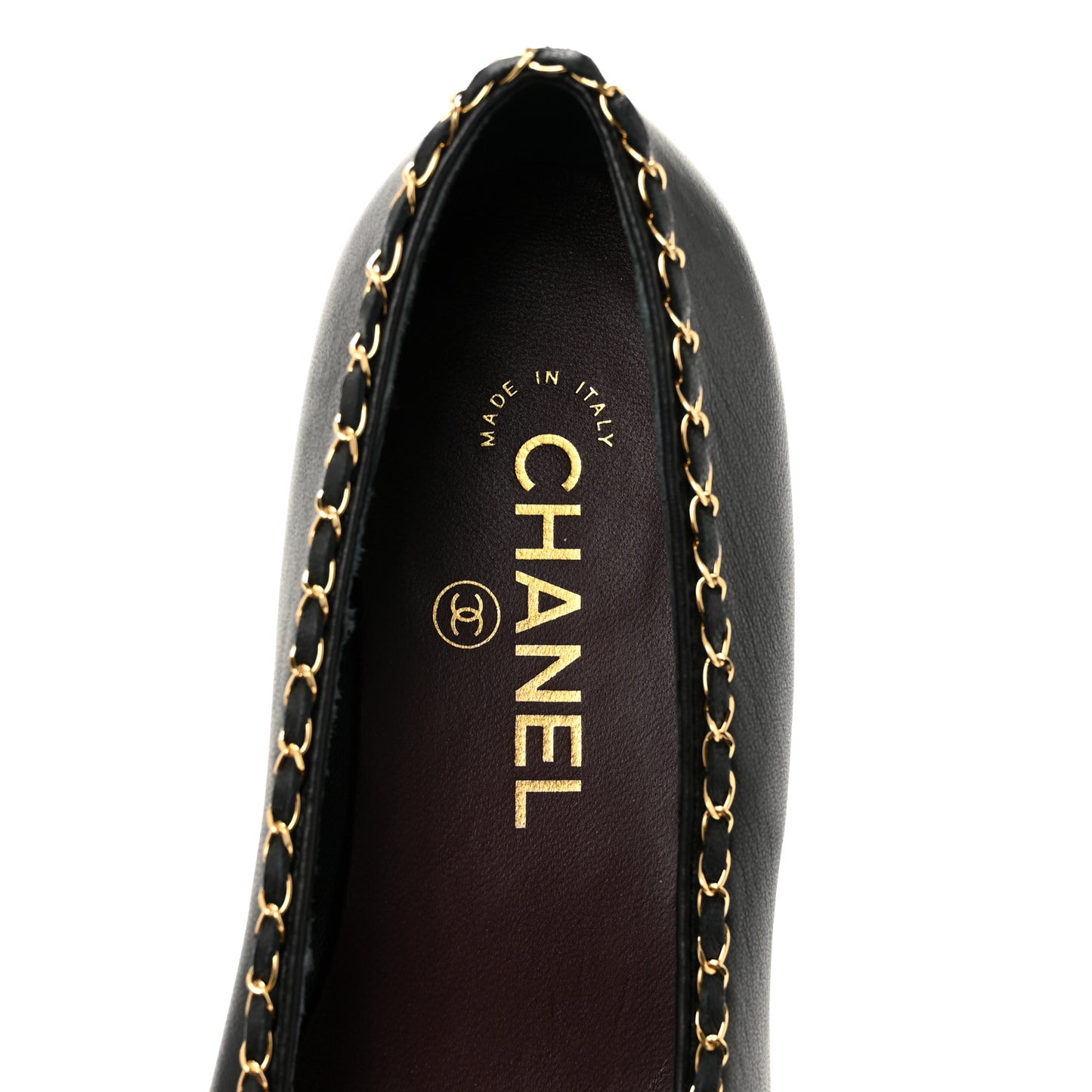 Lambskin Patent Cap Toe Chain Around Ballerina Flats 37 Black