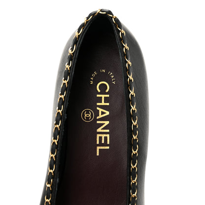 Chanel Lambskin Patent Cap Toe Chain Around Ballerina Flats 37 Black 7 of 10