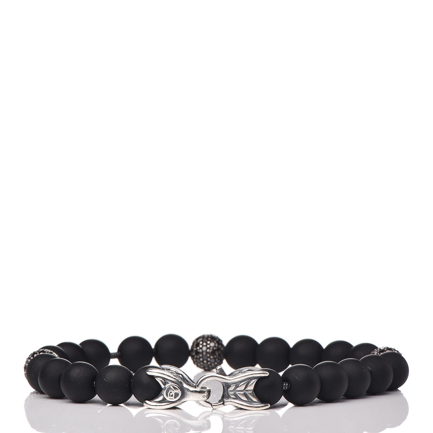 David Yurman Sterling Silver Black Diamond Onyx 8mm Spiritual Beads Bracelet 3 of 4