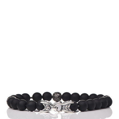 David Yurman Sterling Silver Black Diamond Onyx 8mm Spiritual Beads Bracelet 3 of 4