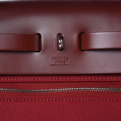 Hermes Vache Hunter Toile Herbag Zip 31 PM Rouge Grenat Rouge H 9 of 11