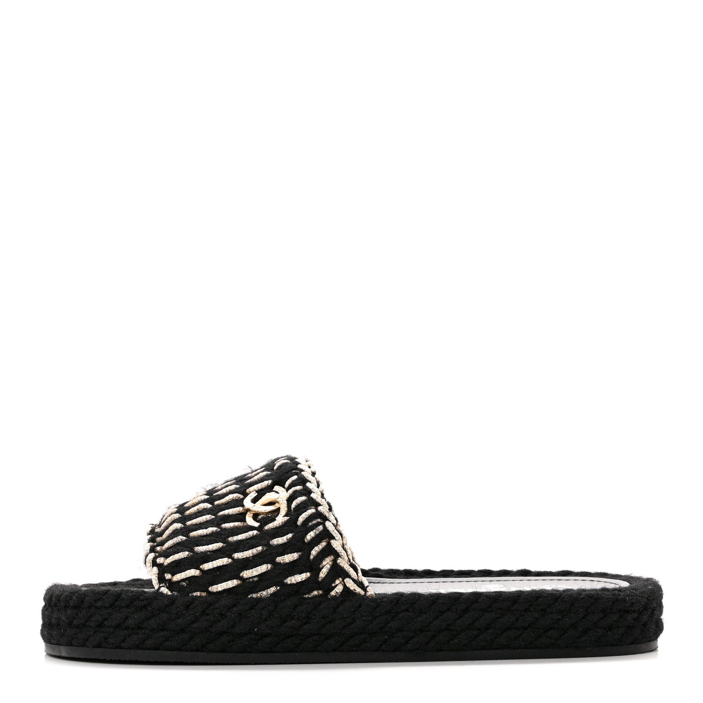 Braided Knit CC Mules 40 Black Gold
