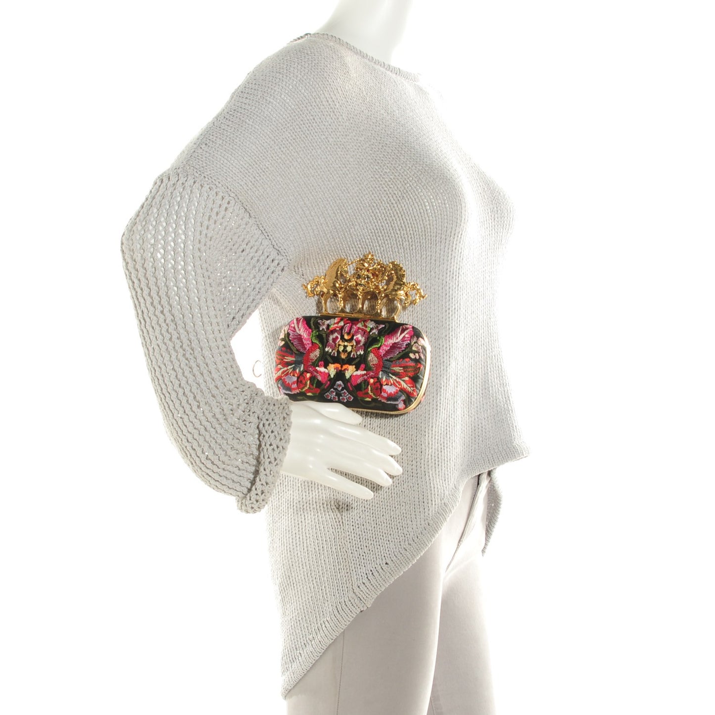 Embroidered Unicorn Knuckle Duster Box Clutch Multicolor