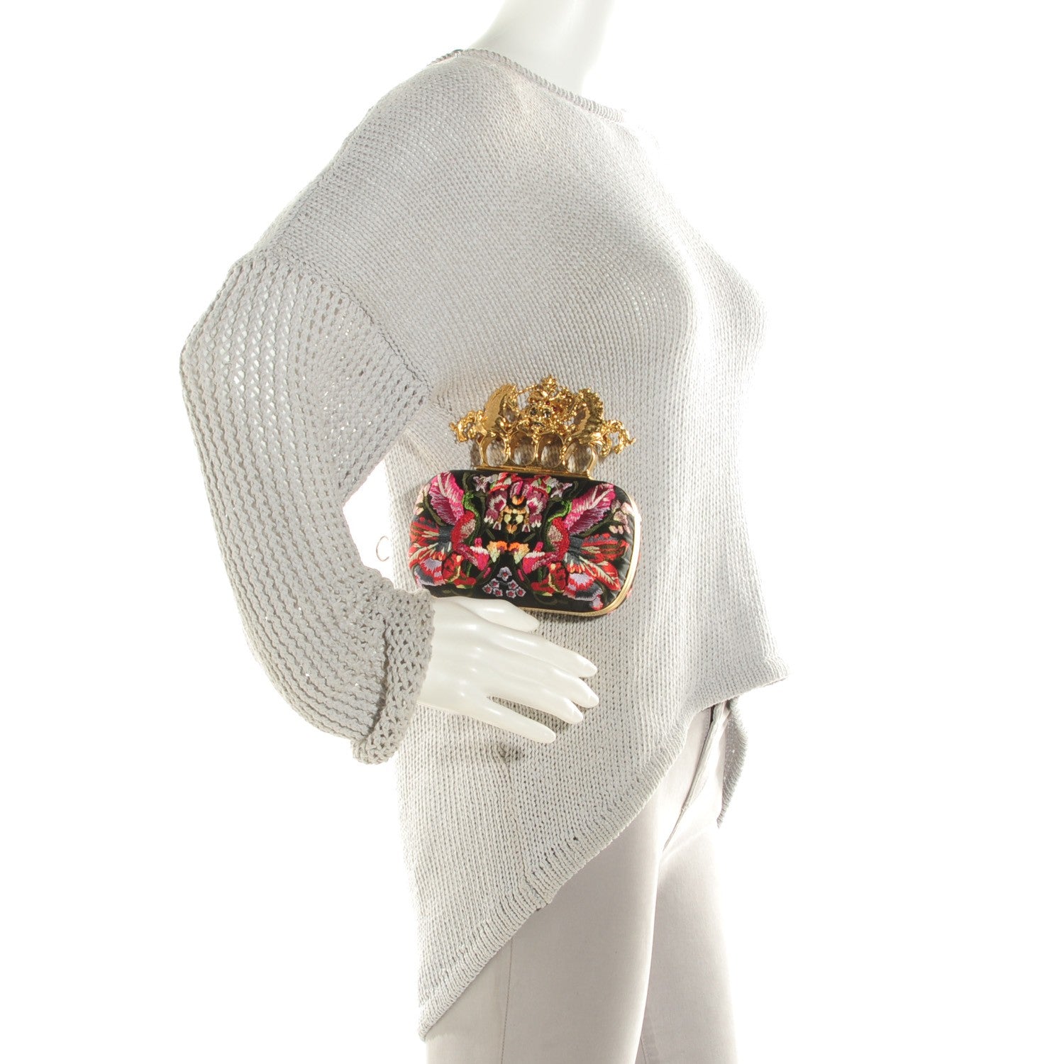 Alexander McQueen Embroidered Unicorn Knuckle Duster Box Clutch Multicolor 2 of 8