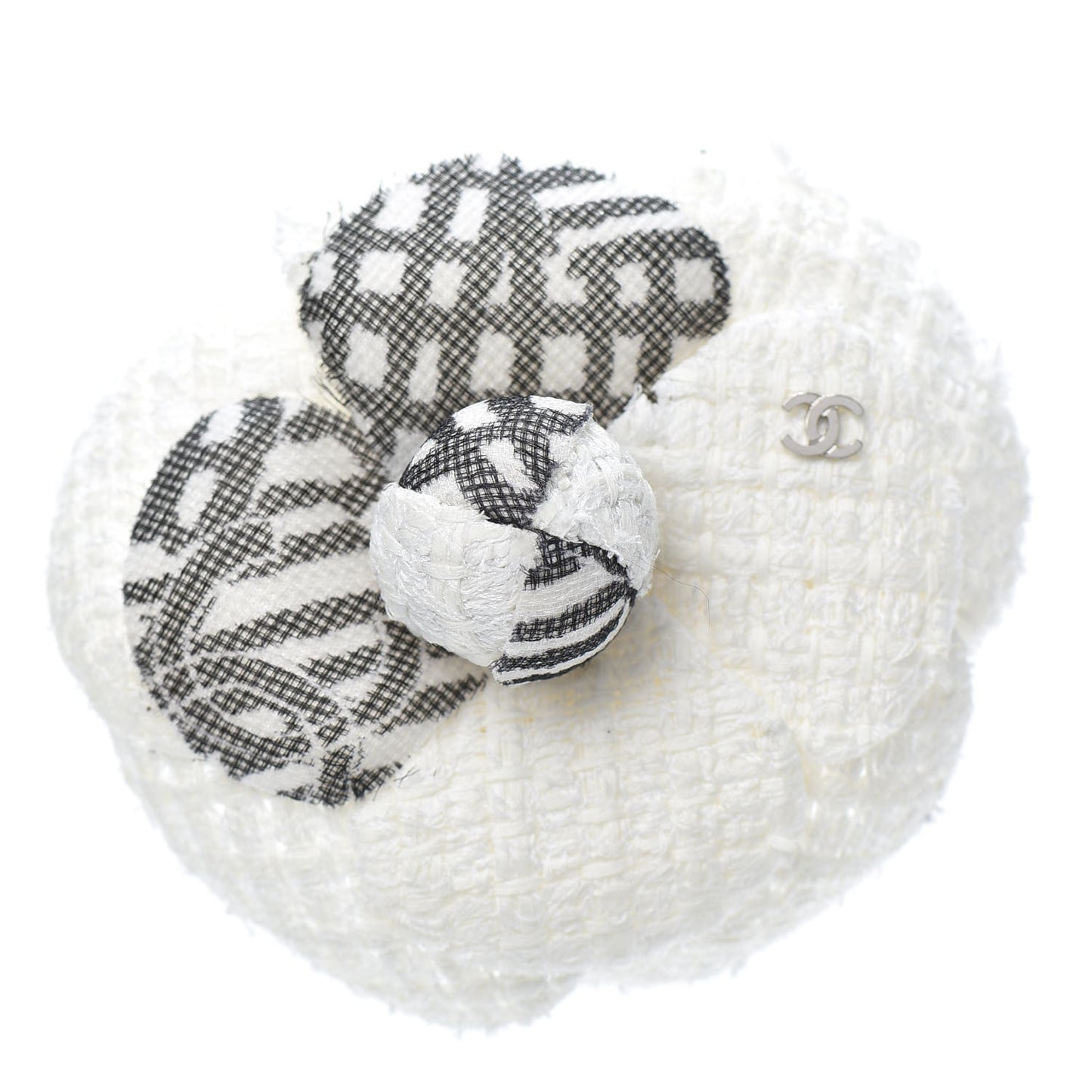 Fantasy Tweed Camellia Pin Brooch Ivory