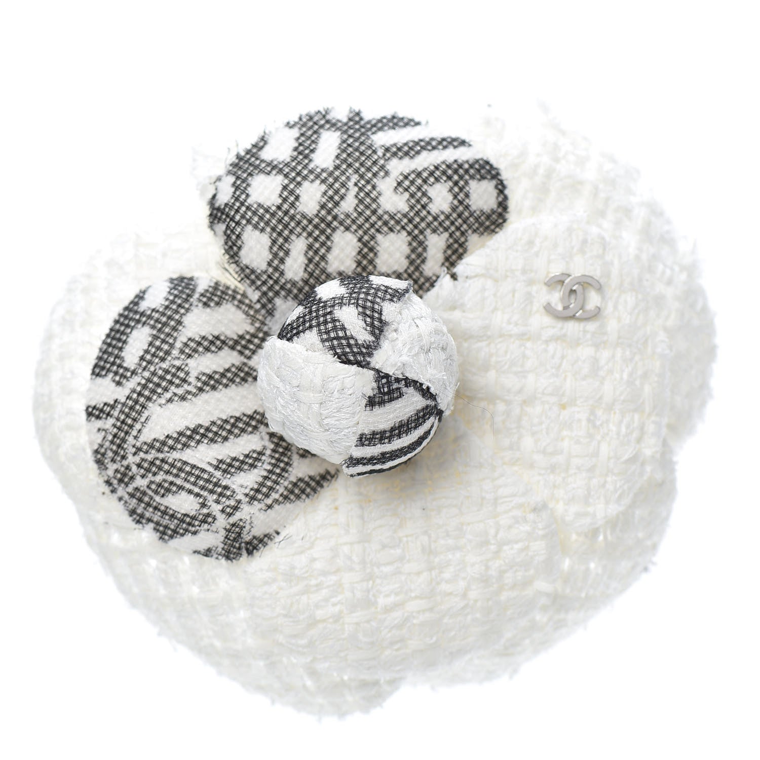 Chanel Fantasy Tweed Camellia Pin Brooch Ivory 1 of 3