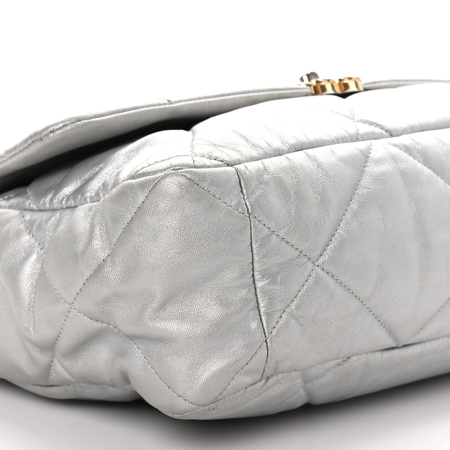 Chanel Metallic Goatskin Quilted Maxi 19 Flap Silver 8 of 10