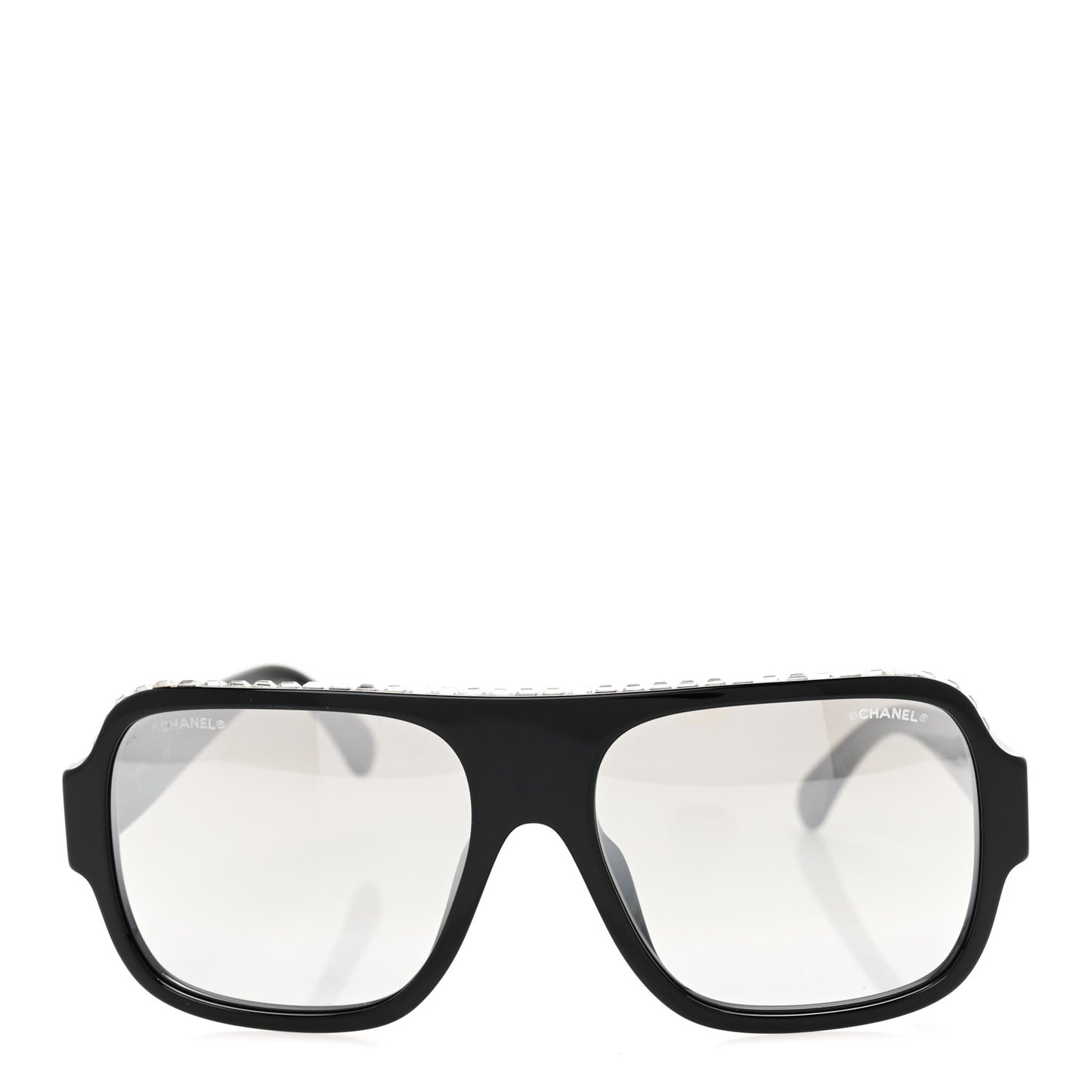 Acetate Crystal CC Shield Sunglasses 71431A Black Grey