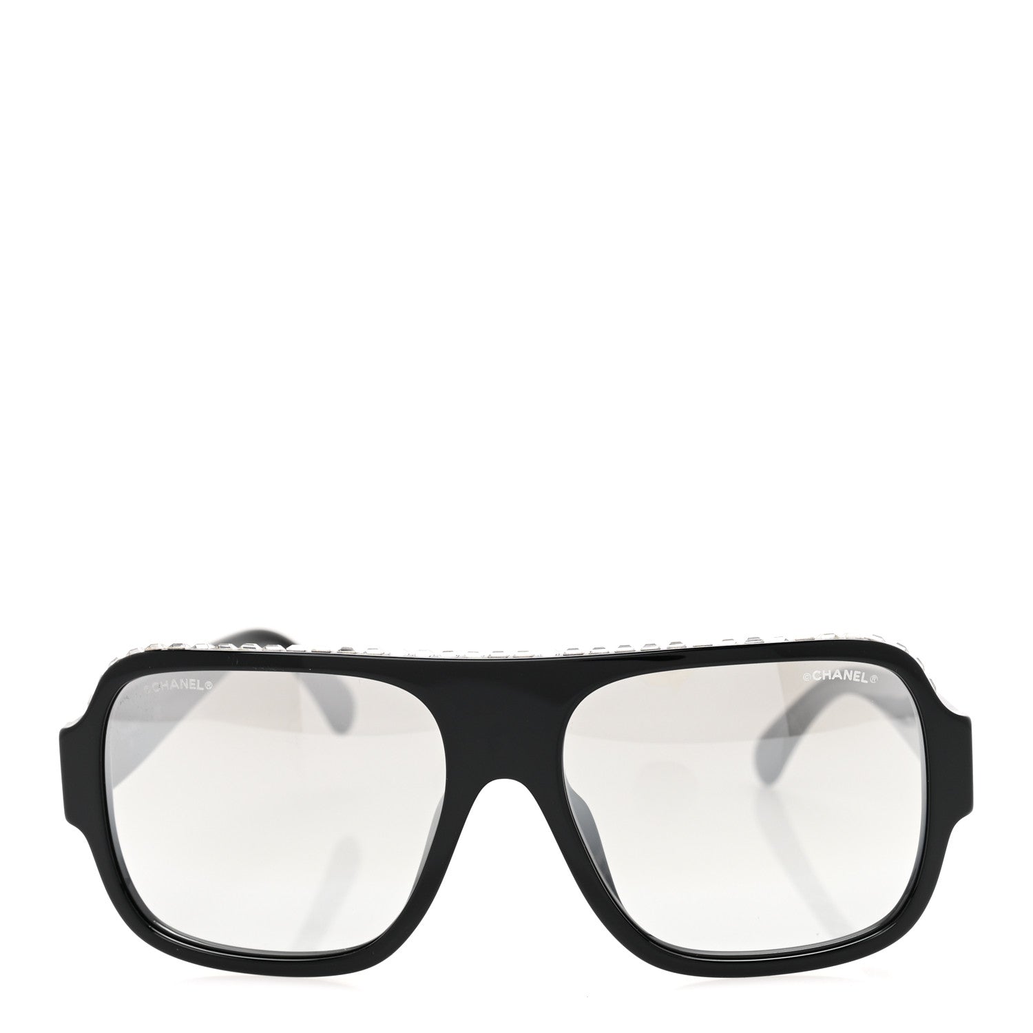 Chanel Acetate Crystal CC Shield Sunglasses 71431A Black Grey 2 of 8