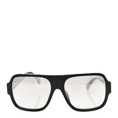 Chanel Acetate Crystal CC Shield Sunglasses 71431A Black Grey 2 of 8