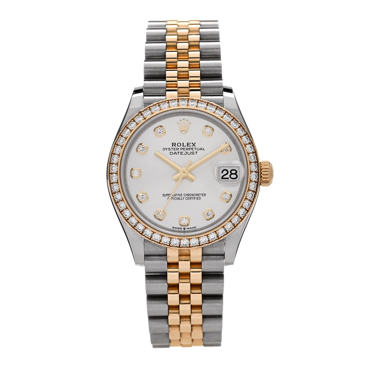 Rolex Stainless Steel 18K Yellow Gold Diamond Bezel 31mm Oyster Perpetual Datejust Watch Silver 278383RBR 1 of 5