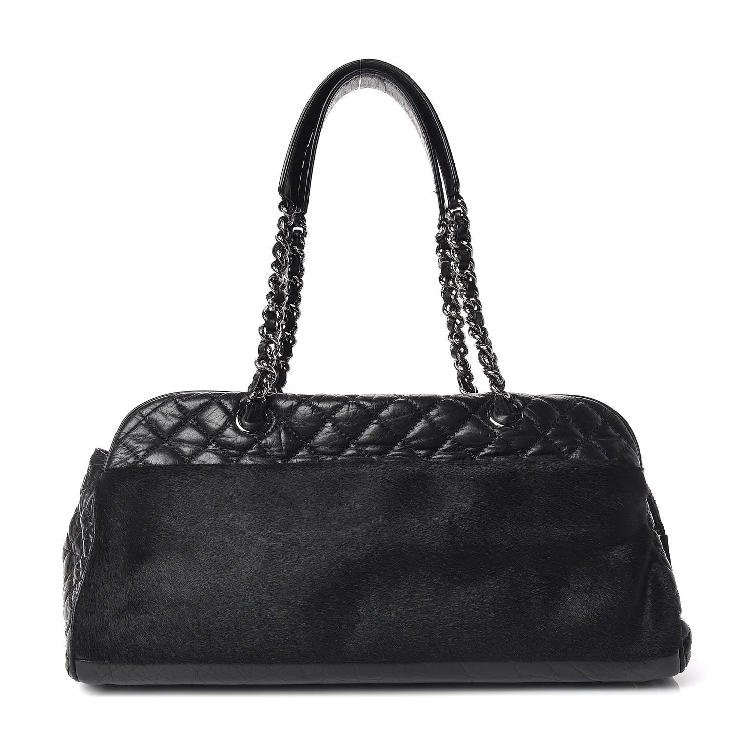 Aged Calfskin Pony Hair Quilted Miss Pony Bowler Black