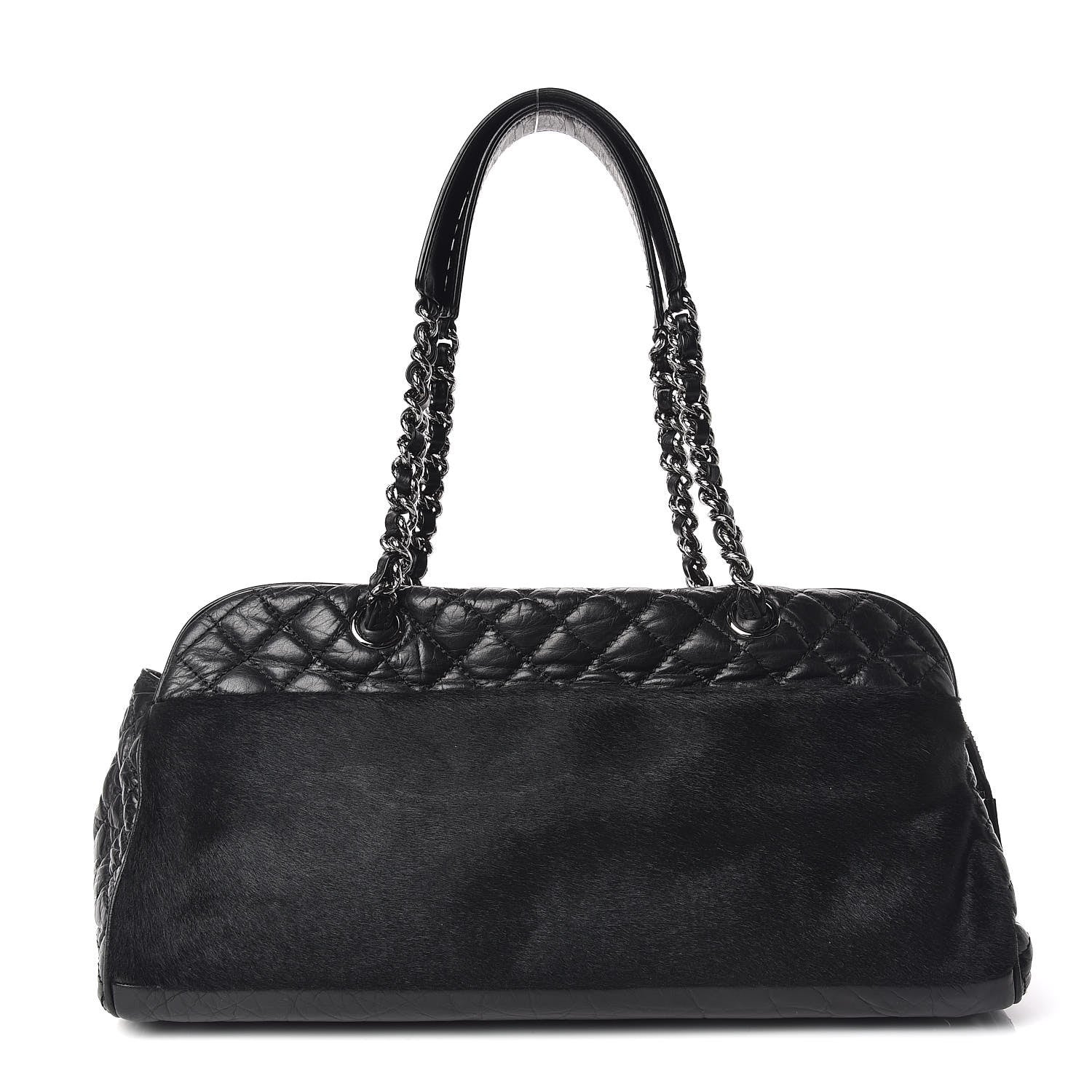 Chanel Aged Calfskin Pony Hair Quilted Miss Pony Bowler Black 1 of 9