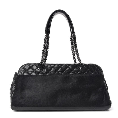 Chanel Aged Calfskin Pony Hair Quilted Miss Pony Bowler Black 1 of 9