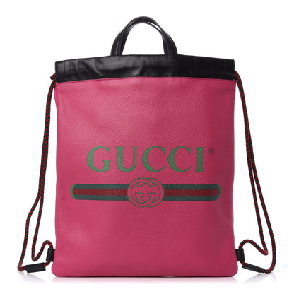 Gucci Grained Calfskin Logo Drawstring Backpack Box Pink Green Black 2 of 11
